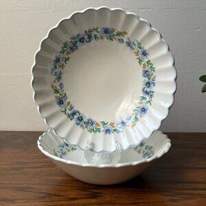J&G Meakin England Classic White 2 Cereal Bowls 6.5" Ironstone Blue Flower